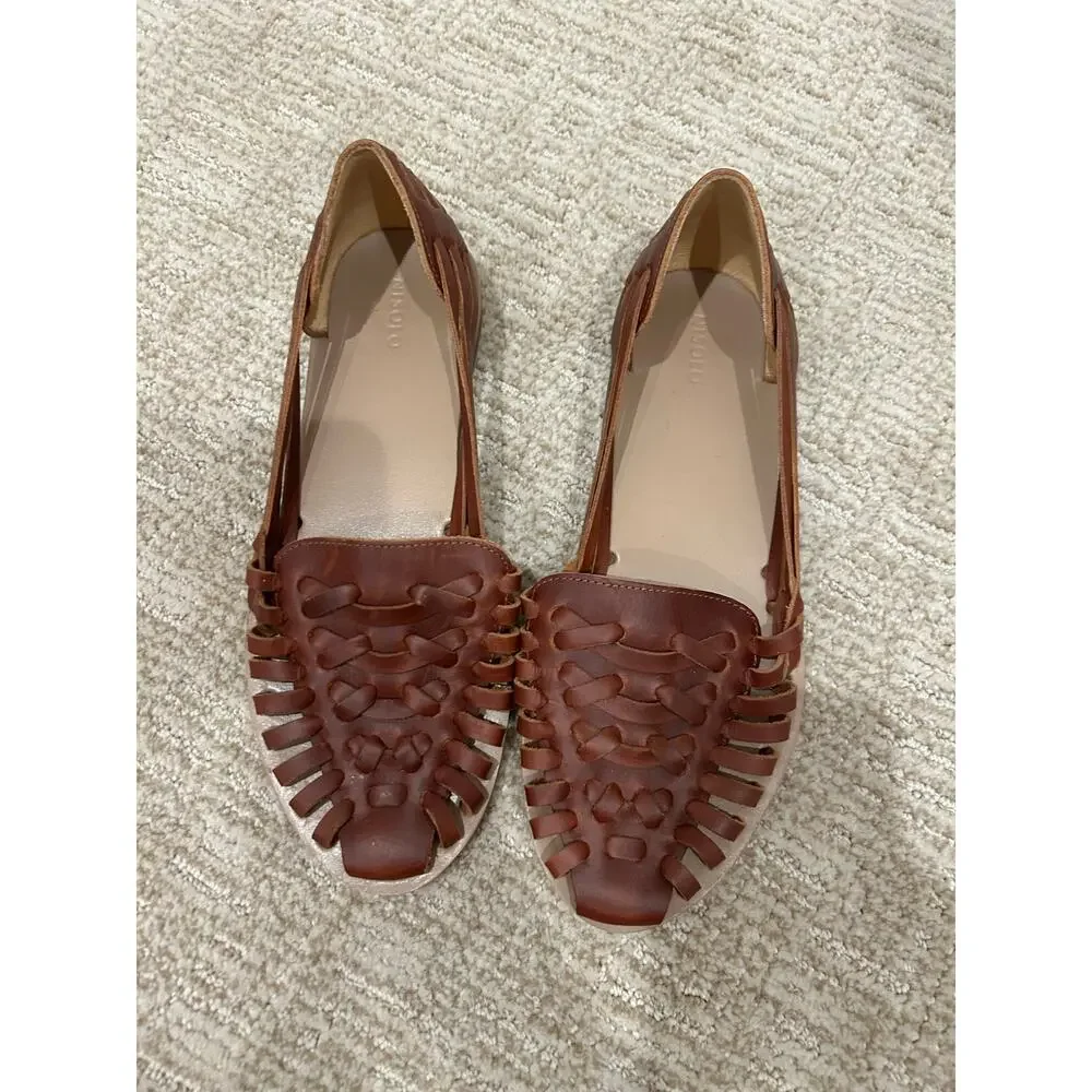 NEW NISOLO Genuine Leather Brown Huarache Sandal/ Flats Women's sz 9 rubber sole - Picture 2 of 9